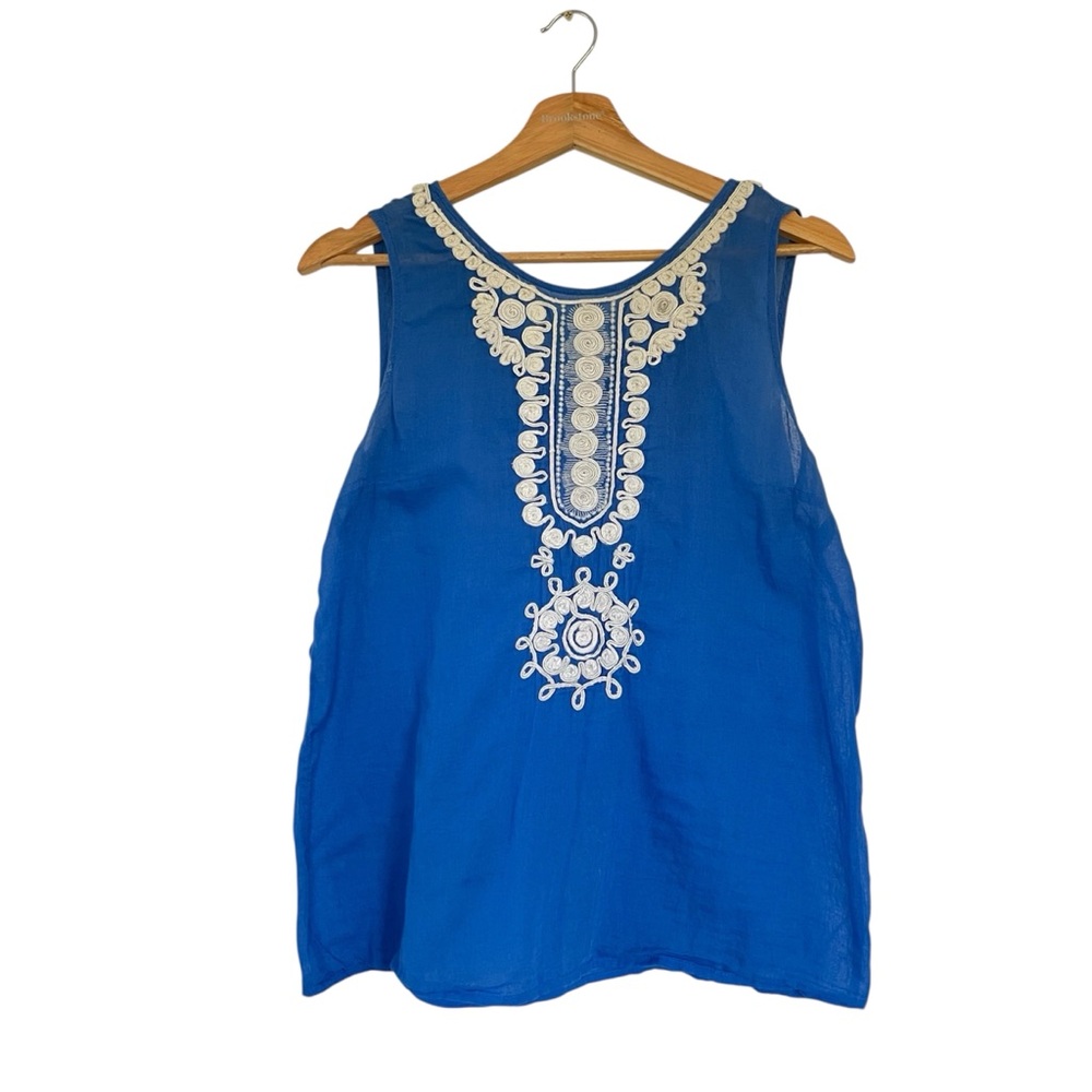 Banana Republic Women’s Sleeveless Top Size 4 Blue White Print Zip Back